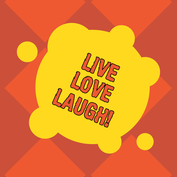 Tekst pisma ręcznego pisania Live miłości śmiać. Koncepcja, że sens być inspirowane pozytywne spędzić śmiejąc się dobry humor puste zdeformowane kolor okrągły kształt z małych okręgów streszczenie zdjęcie. - Zdjęcie, obraz