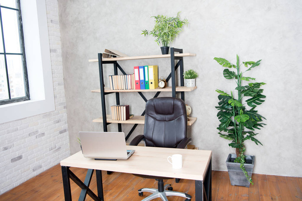 boss office. Interior of empty modern office. Business and workplace. Clean interior of a corporate company. CEO office interior. Loft style office. Furnished with stylish furniture. Loft workplace - Foto, Imagem