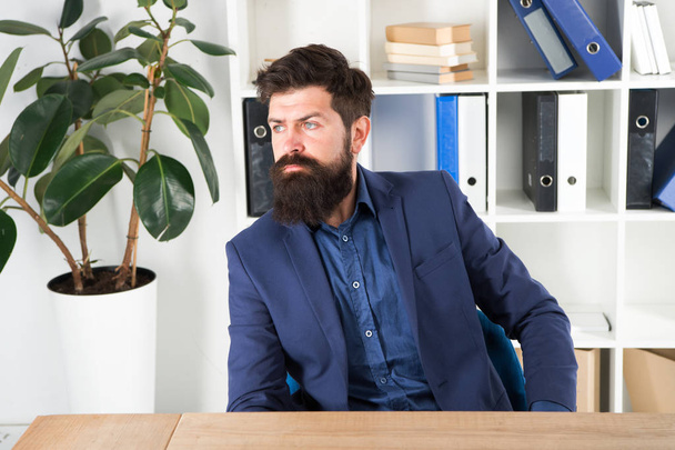 Confident brutal man director. Businessman in formal suit. Man. Bearded man. Mature hipster with beard. Male fashion in business office. Business director. Modern businessman. administrative director - 写真・画像