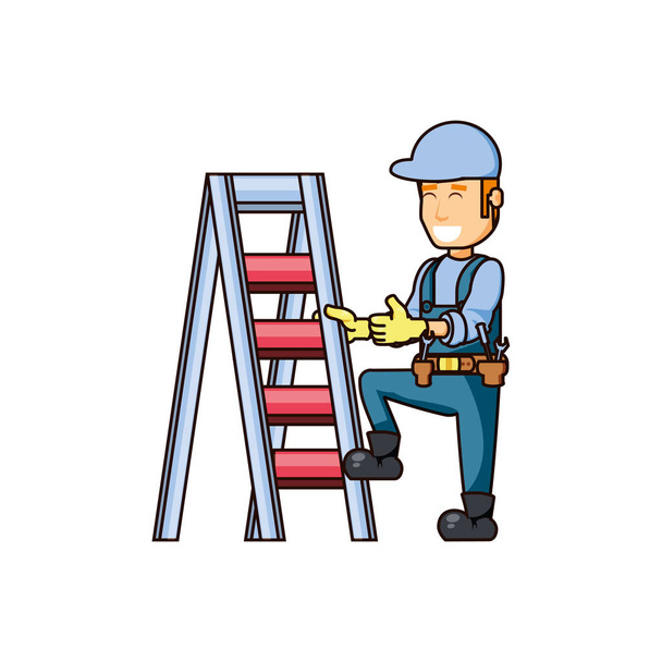 construction worker with stair portable vector illustration design - Vector, Image