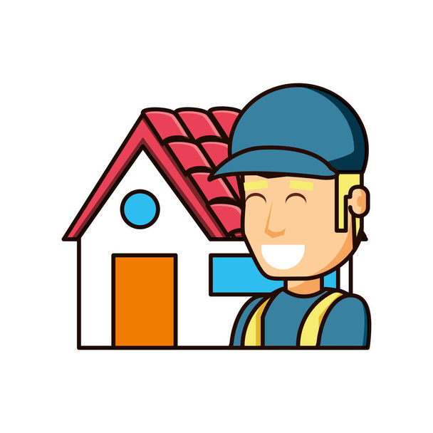 trabajador de la construcción con casa exterior
 - Vector, Imagen