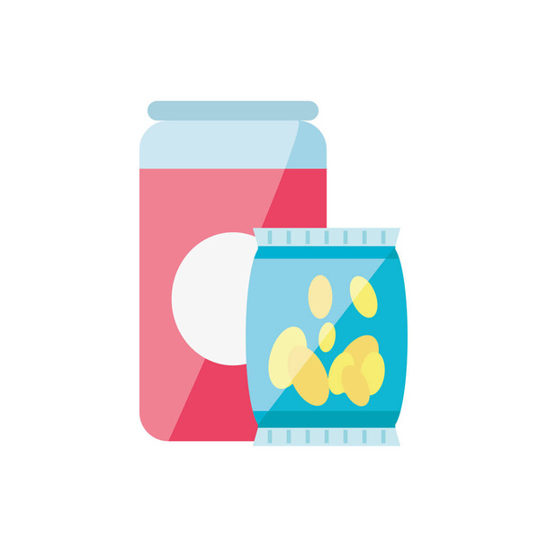 potato chip with canned drink isolated icon - Vector, Image