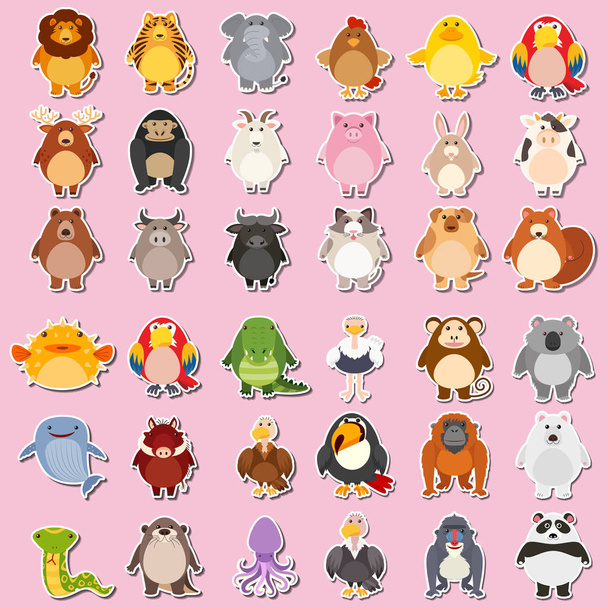 Mega animal sticker pack illustration - Vector, Image