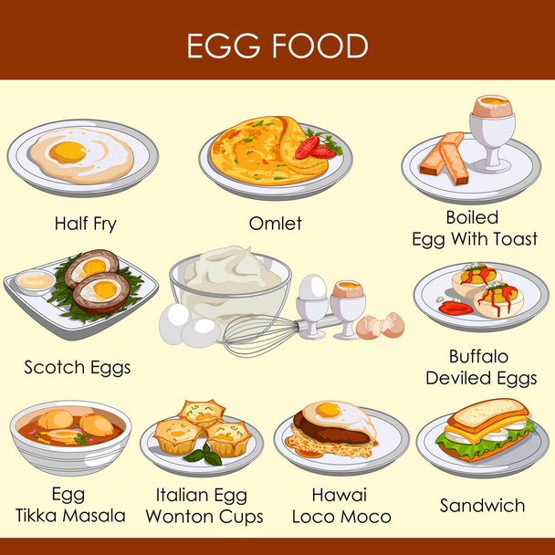векторная иллюстрация различных видов пищи из яйца
 - Вектор,изображение