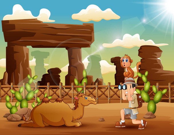 Happy vacation with seeing animals in the desert - Vector, Image