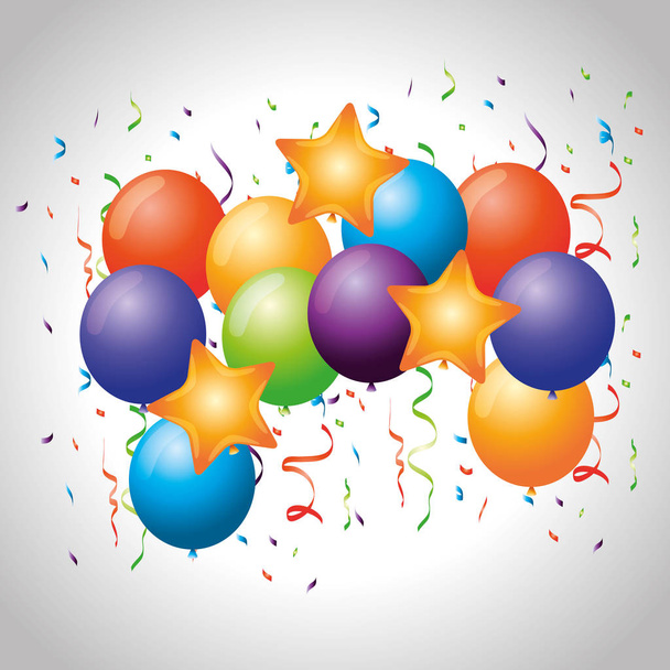 party celebration with balloons and confetti decoration - Vector, Image