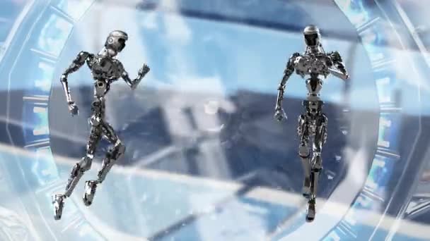 Roboter-Androiden laufen. realistische Schleifenbewegung 3D-Renderer - Filmmaterial, Video