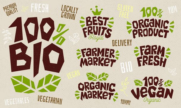 Sketch style food product lettering icons set. Hand drawn vector illustration. - Vector, Image