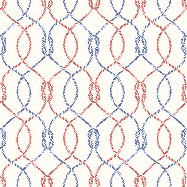 Retro Style Nautical Hand-Drawn Rope Intertwined Ogee Vector Seamless Pattern with Reef Knots. Marine Background Texture - Vektor, kép