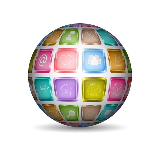 Sphere with media icons - Vector, Image