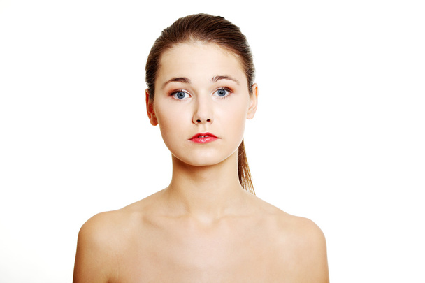 Beautiful teen woman's face with fresh clean skin - Foto, Imagem