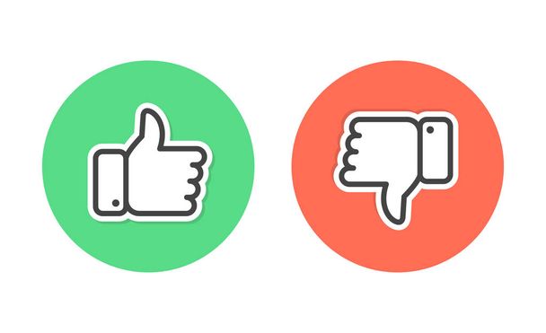 Like and dislike icons set. Thumbs up and thumbs down. Vector illustration. - Vector, Image