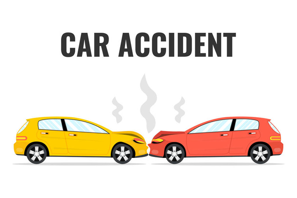Car accident concept. City downtown landscape on the background. Vector illustration. - Vector, Image
