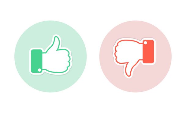 Like and dislike icons set. Thumbs up and thumbs down. Vector illustration. - Vektor, Bild