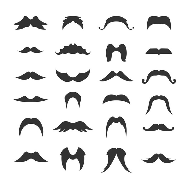 Big set of mustaches black silhouettes. Collection of men's mustaches. Vector illustration.  - Vector, Image