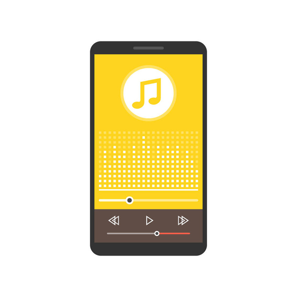 画面上の音楽プレーヤーのアプリとスマート フォン。ベクトルの図。白背景 - ベクター画像