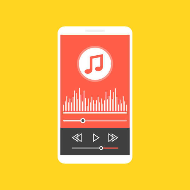 Smartphone with music player app on the screen. Vector illustration. Green background - Vector, Image