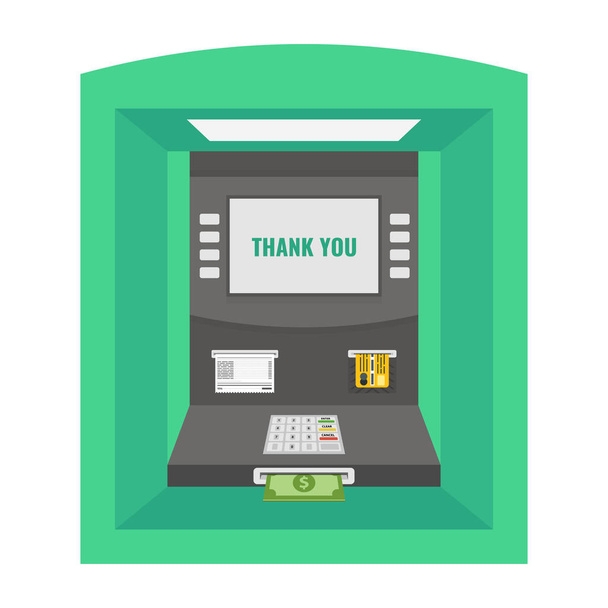 Utcai Atm ATM pozitív választ a képernyő és a dollár-bankjegyek kilóg egy slot. Vektoros illusztráció. - Vektor, kép