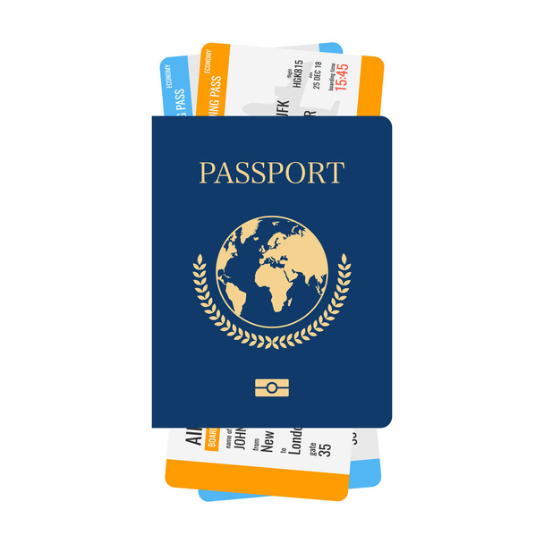 International blue passport with tickets. Air travel concept. Vector illustration. - Vector, Image