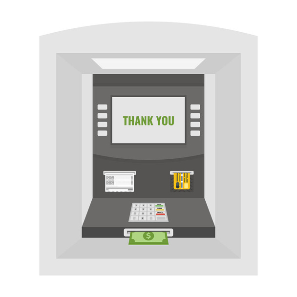 Geldautomat mit positiver Resonanz auf dem Bildschirm und Dollarnoten, die aus einem Schlitz ragen. Vektorillustration. - Vektor, Bild