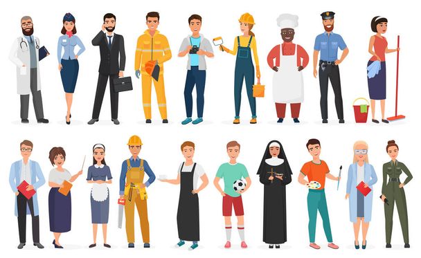 Collection of men and women people workers of various different occupations or profession wearing professional uniform set vector illustration - Vektori, kuva