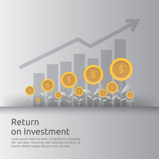 Yatırım ROI kavramı üzerinde geri. iş büyüme okları başarı için kar artışı. Finans kadar yükselen germe. Pazar stratejik yönetim, düz stil vektör çizim planlama finansal - Vektör, Görsel