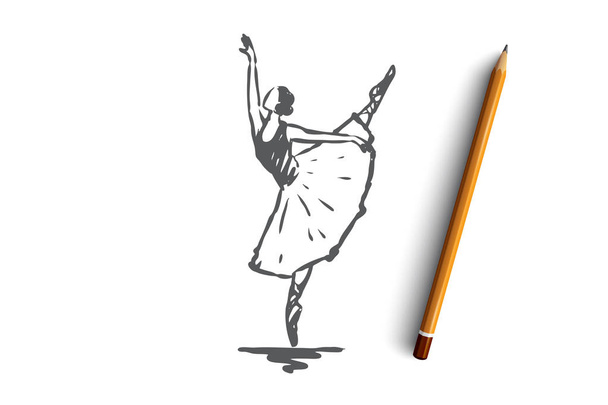 Ballerina, girl, dance, woman, art concept. Hand drawn isolated vector. - Vektor, Bild