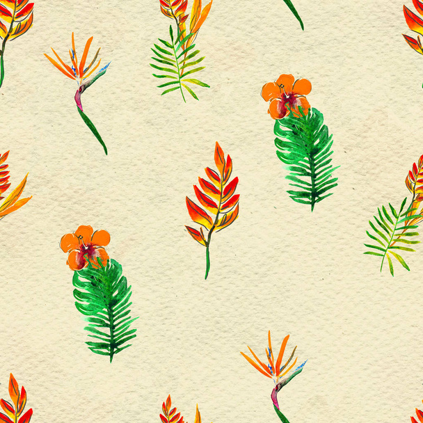 Seamless pattern With Tropical leaves. Watercolor Background - Foto, Imagen