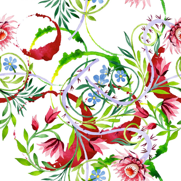 Pink lotus ornament floral botanical flower. Watercolor background illustration set. Seamless background pattern. - Zdjęcie, obraz