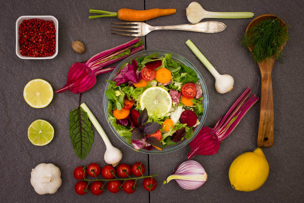 tasty homemade salad with fresh vegetables - Фото, изображение
