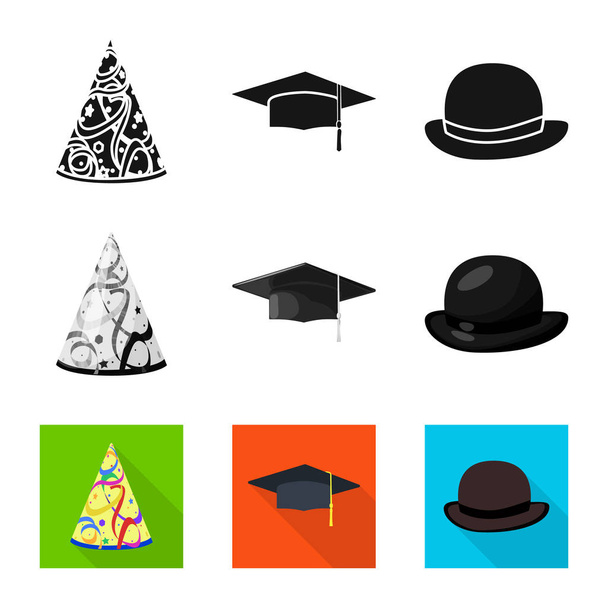 Vector illustration of clothing and cap symbol. Set of clothing and beret stock symbol for web. - Διάνυσμα, εικόνα