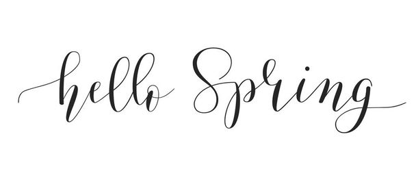 Fhrase "Hello spring!" Brush Pen lettering isolated on background. Handwritten vector Illustration. - Vector, Image