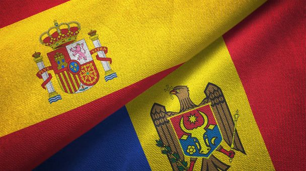 Spagna e Moldavia bandiere insieme relazioni stoffa tessile, tessitura tessuto
 - Foto, immagini