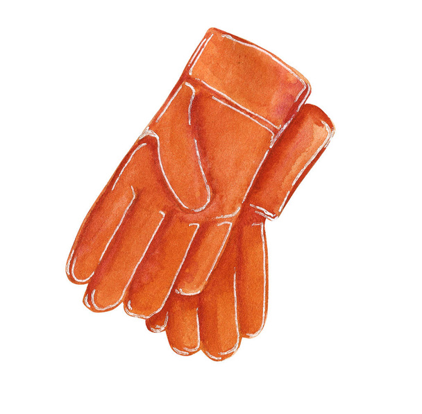 Red rubber gloves for gardening, hand drawn watercolor illustration isolated on white - Φωτογραφία, εικόνα