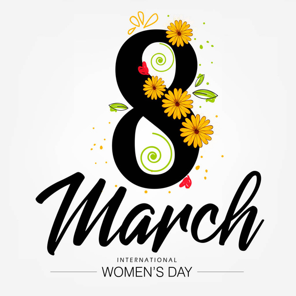 International women's day vector illustration with text of 8 march engraved on colorful texture best for banner, wallpaper, poster , header.  - Vector, Imagen