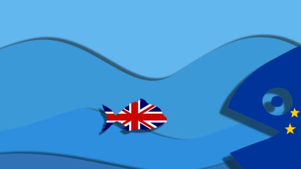 Gran Bretaña Brexit, situación política entre grandes siluetas británicas y europeas peces texturizados por banderas nacionales, dibujos animados
 - Imágenes, Vídeo