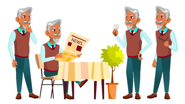 Arap, Müslüman yaşlı adam Set vektör teşkil etmektedir. Yaşlı insanlar. Üst düzey kişi. Yaşlı. Pozitif emekli. Web, broşür, afiş tasarımı. İllüstrasyon izole karikatür - Vektör, Görsel