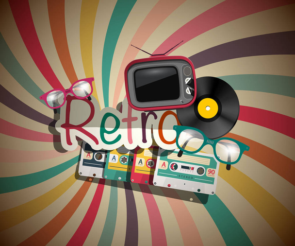 Retro Vector Background with Vintage Objects - Vector, Image
