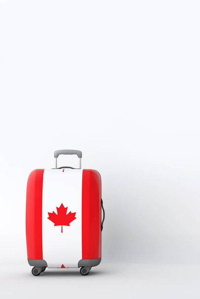 Travel suitcase with the flag of Canada. Holiday destination. 3D Render - Foto, afbeelding