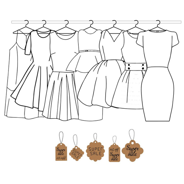 clothes on a hanger with tags - Vector, Imagen