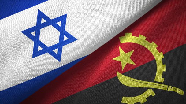 Israël en Angola vlaggen samen textiel doek, stof textuur - Foto, afbeelding