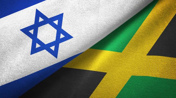 Izrael i Jamajka flagi tkaniny tekstylne razem, tekstura tkanina - Zdjęcie, obraz