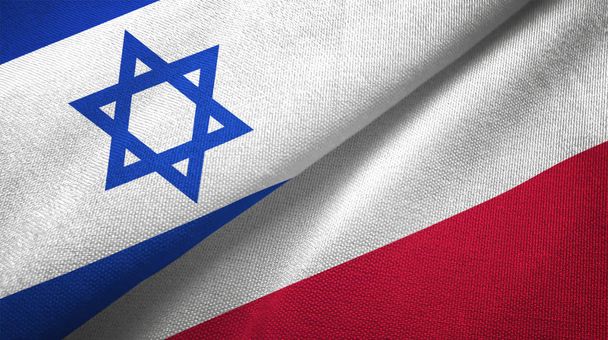 Israël en Polen vlaggen samen textiel doek, stof textuur - Foto, afbeelding