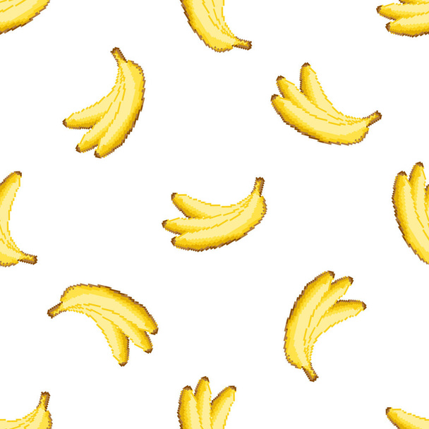 Seamless pattern with pixel art bananas. Vector illustration of seamless print pattern. 8bit - Vector, Image