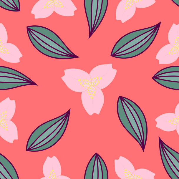 Floral seamless pattern. Abstraction. On a pink background are stylized stalks, flowers and leaves of a climbing plant. Vector illustration. - Διάνυσμα, εικόνα