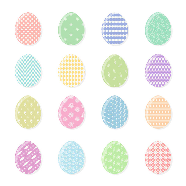 Set of tender color Easter eggs with white decor - Vector, afbeelding