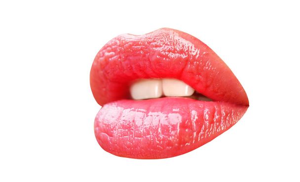 Mooie lippen. Het pictogram van de mond. Vrouw concept. Meisje cosmetica. Lippenstift kus. Erotische roze lippen. Vrouwelijke schoonheid. Make-up artiest. - Foto, afbeelding