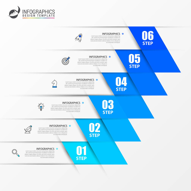 Infographic design template. Timeline concept with 6 steps. Can be used for workflow layout, diagram, banner, webdesign. Vector illustration - Vector, afbeelding