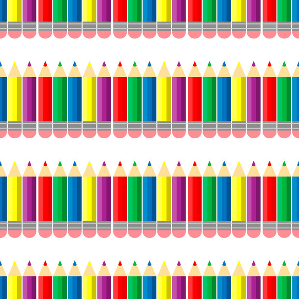 Colour pencils rainbow style, scale colour of colour pencils, colour pencils vector illustration on white background, multicoloured pencils. Seamless pattern. - Vector, Image