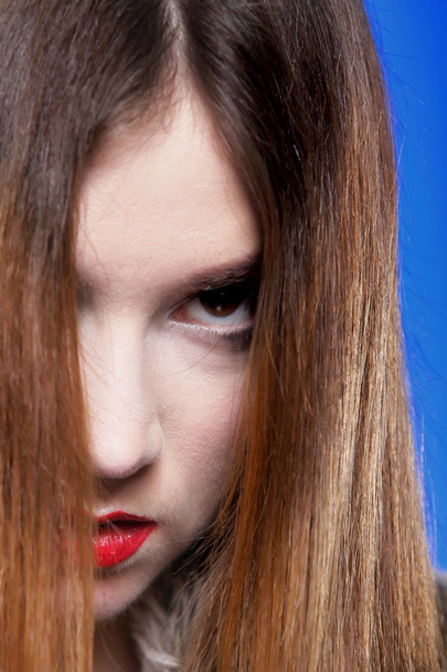 Woman shiny straight long hair and make-up - Фото, зображення